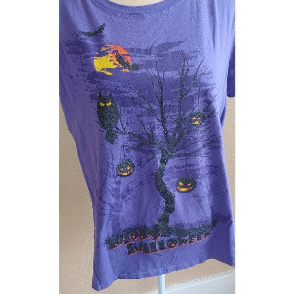 Purple Halloween Glitter Owl Graphic Tee Shirt XL 16-18 - Picture 3 of 8
